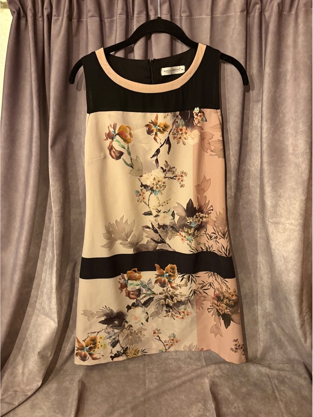 Rinascimento Italy Floral Sheath Dress Sleeveless Black Beige Women’s Medium